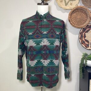 Mens Vintage Aztec Western Chamois Deerskin Soft Cabelas Button Up Flannel Large